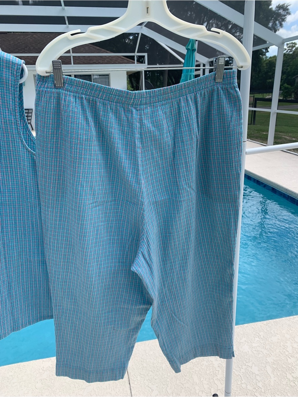 Koret Francisca Teal and Red Plaid capris